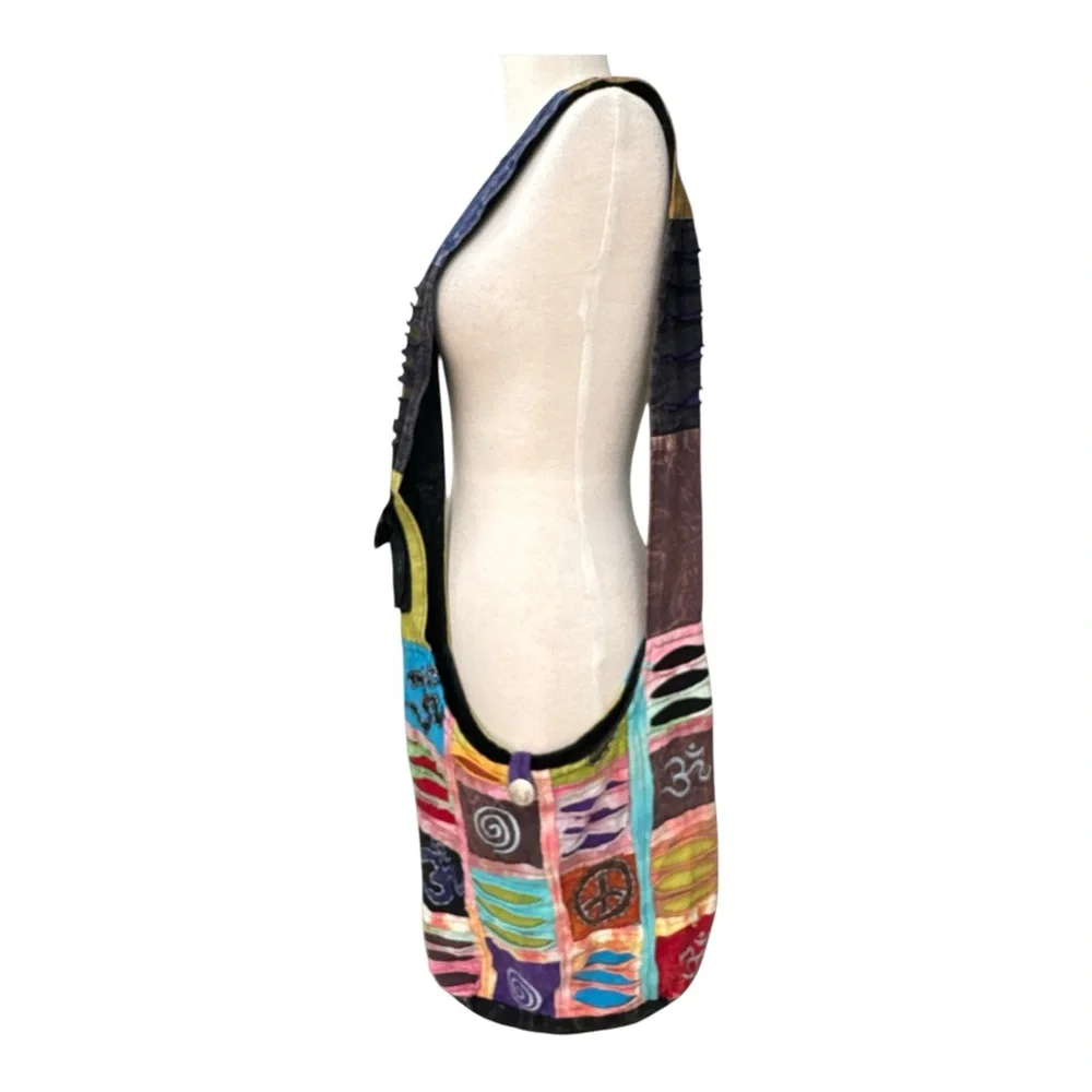 Distressed Hippie Satchel Unisex‎ Crossbody Bag Multicolor Peace Love Om Print